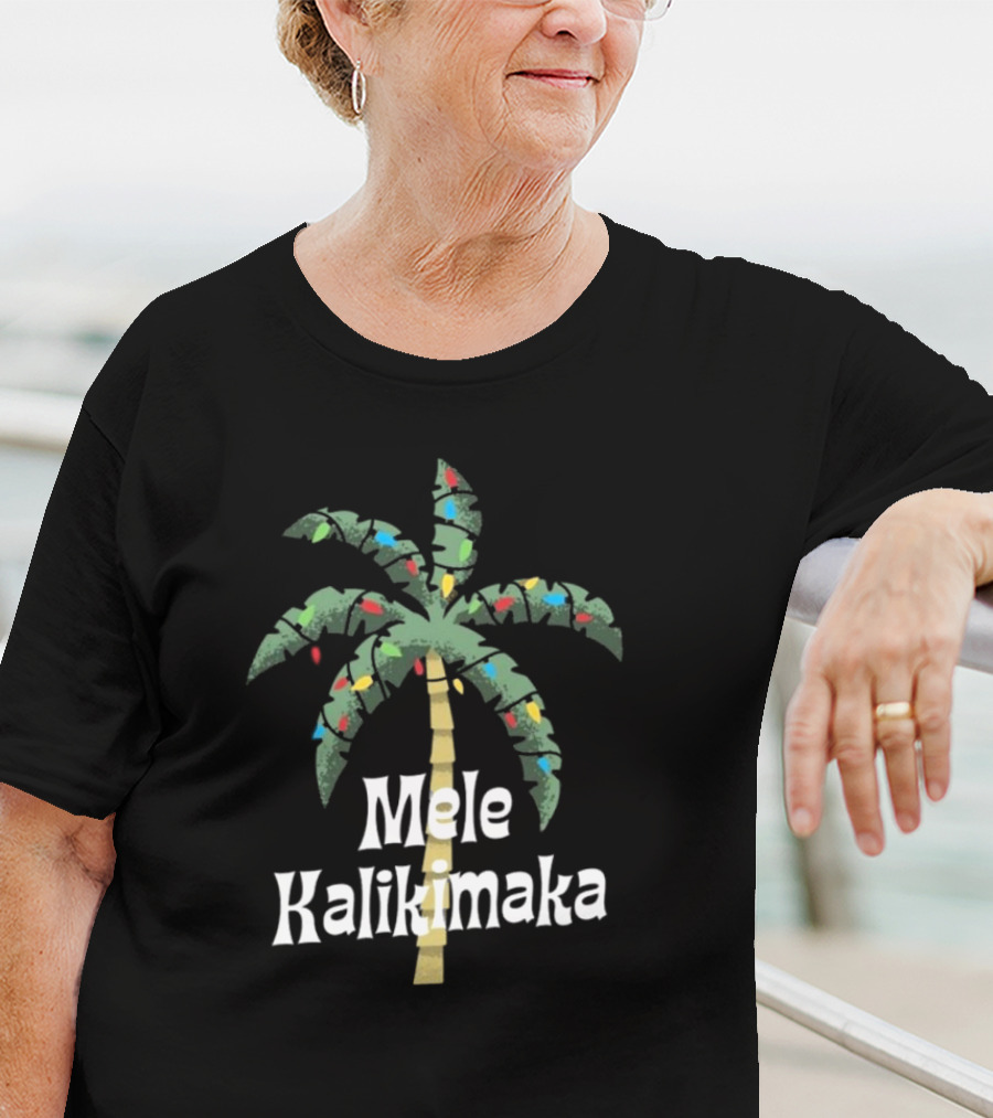 Mele Kalikimaka Christmas Palm Tree With Holiday Lights T-Shirt