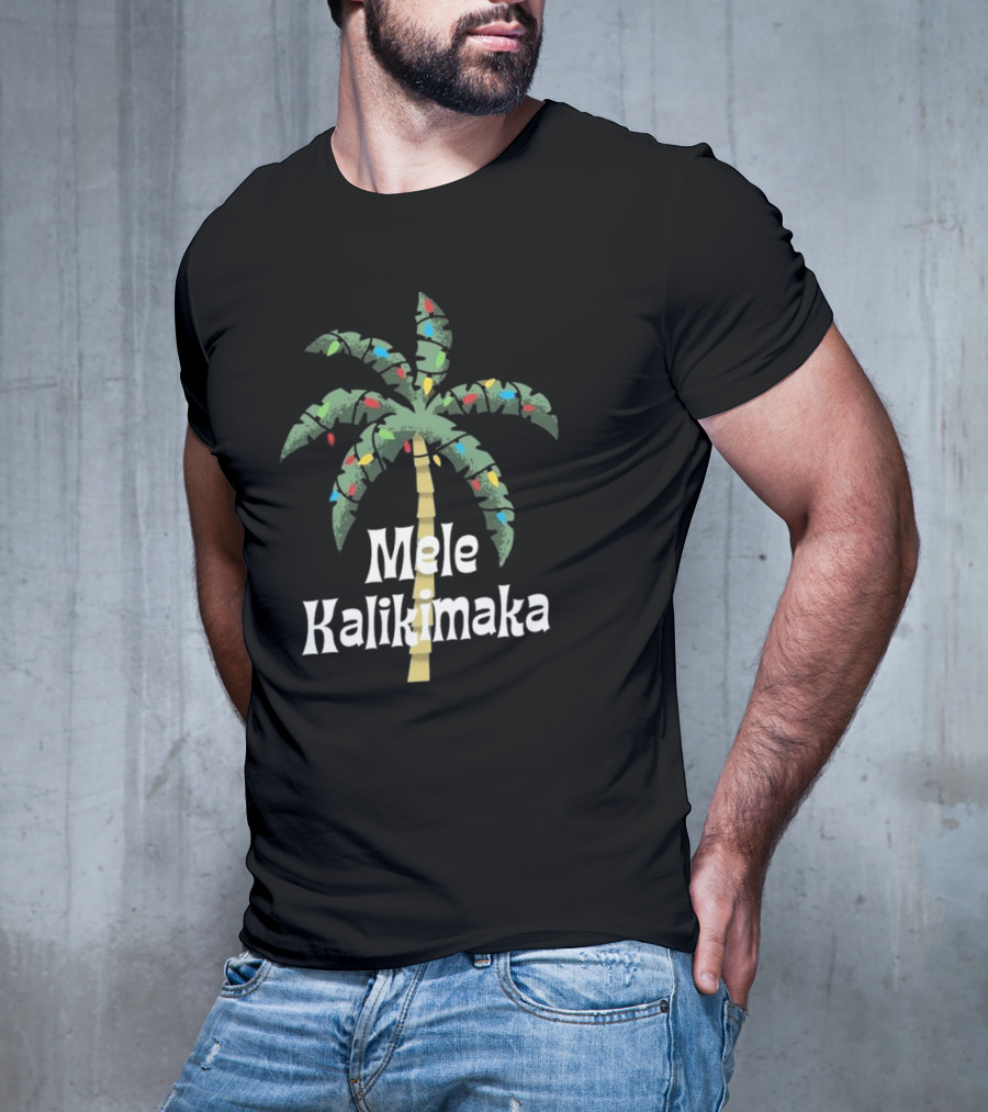 Mele Kalikimaka Christmas Palm Tree With Holiday Lights T-Shirt