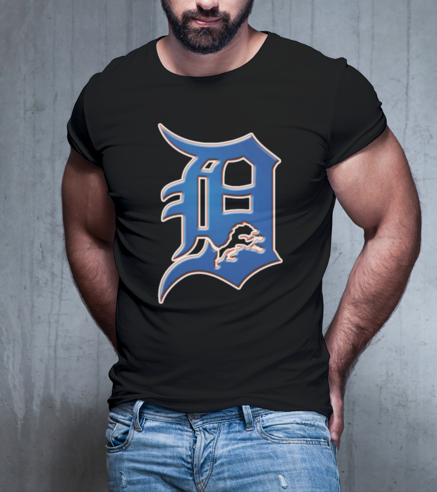 Detroit Lions Tigers Logo Mashup NFL MLB Blue D T-Shirt