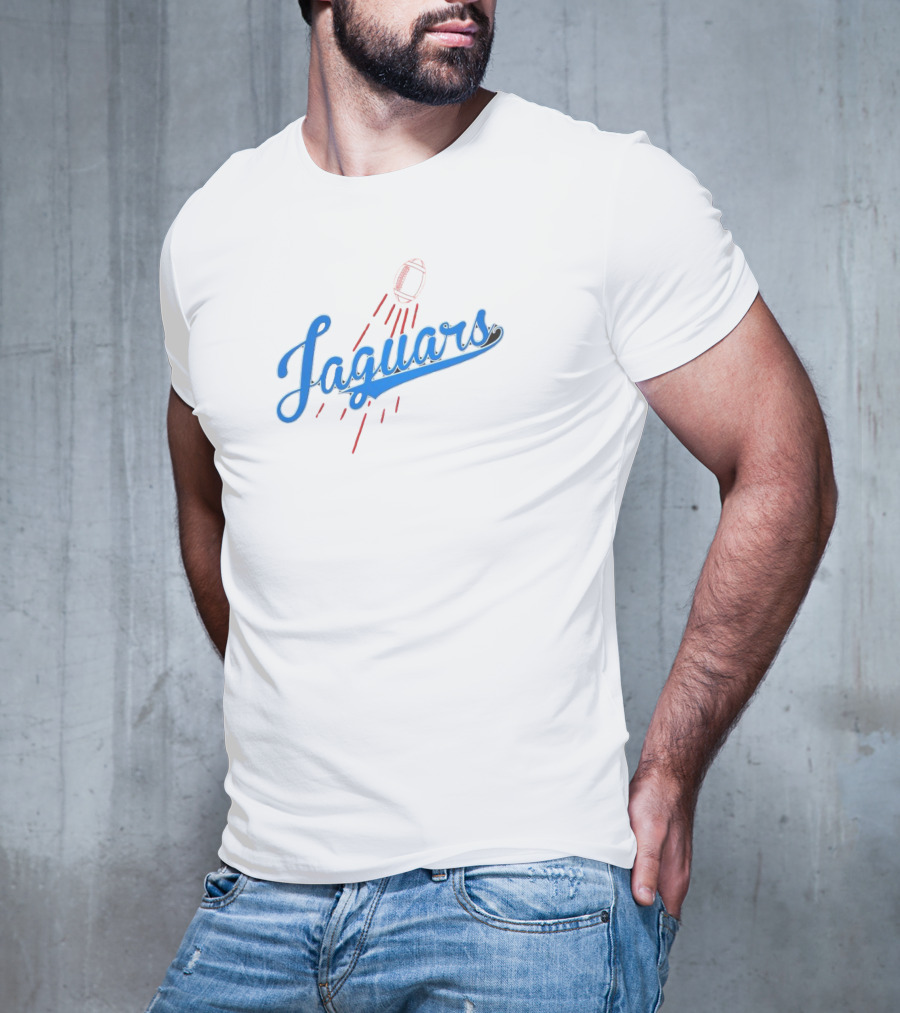 Jacksonville Jaguars Los Angeles Dodgers Crossover Jaguars Script With Football T-Shirt