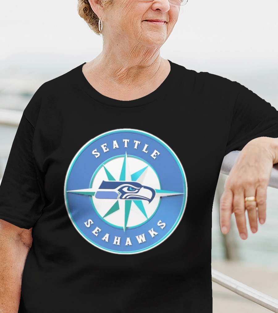 Seattle Seahawks X Mariners Logo Mashup NFL MLB Crossover T-Shirt
