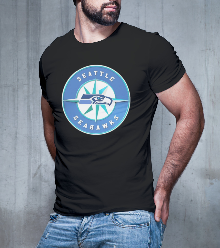 Seattle Seahawks X Mariners Logo Mashup NFL MLB Crossover T-Shirt