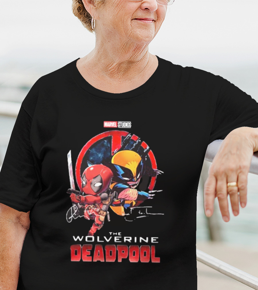 Marvel Studios Baby Deadpool And Wolverine Hugh Jackman And Ryan Reynolds Signatures T-Shirt
