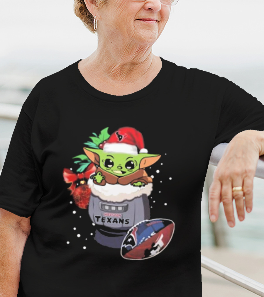 Houston Texans Baby Yoda Christmas Football T-Shirt