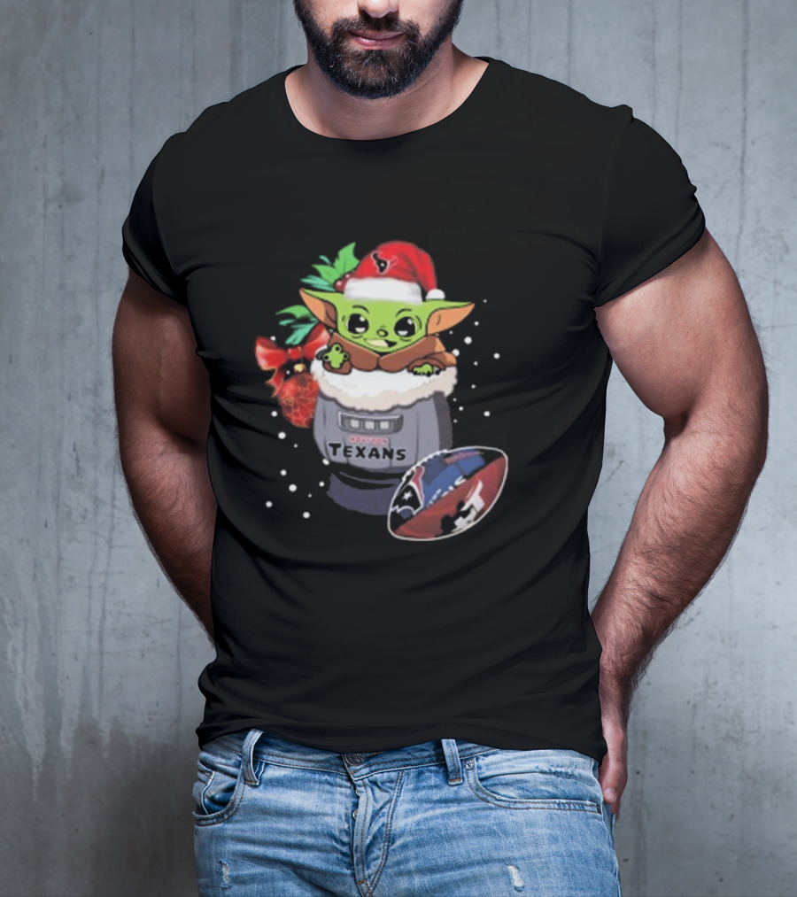 Houston Texans Baby Yoda Christmas Football T-Shirt
