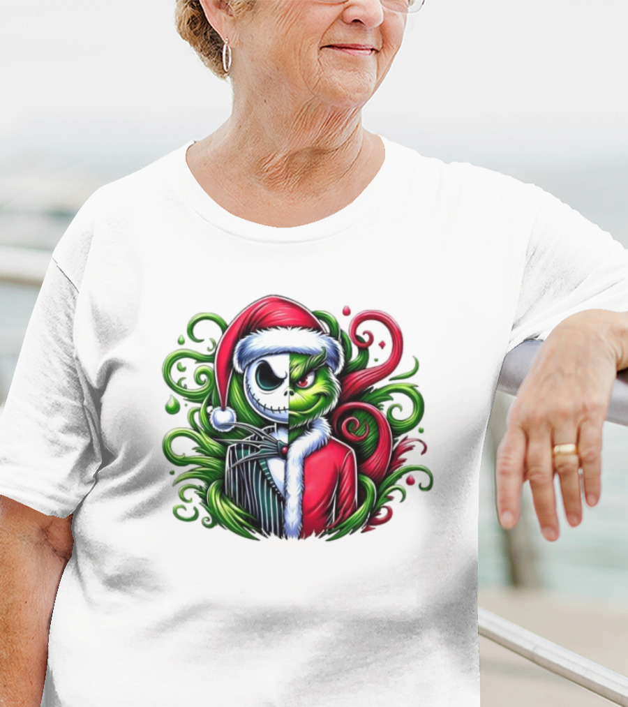 Jack Skellington Grinch Split Face Christmas T-Shirt