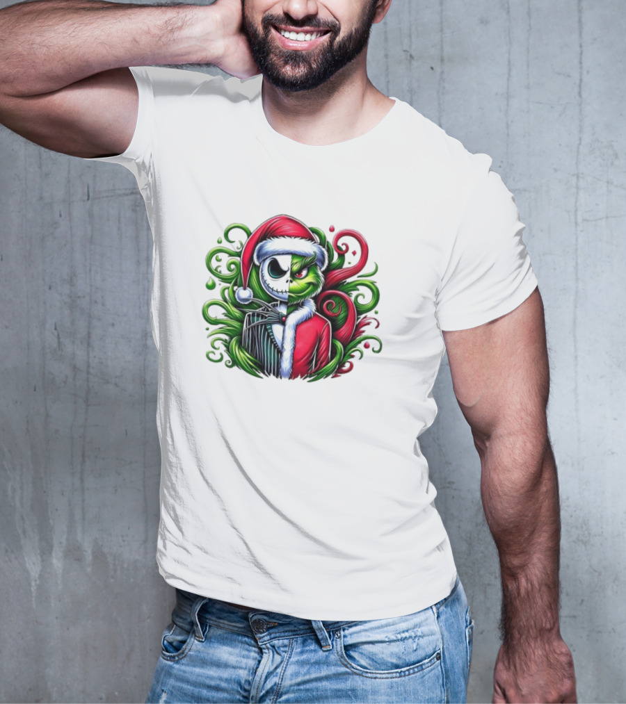 Jack Skellington Grinch Split Face Christmas T-Shirt