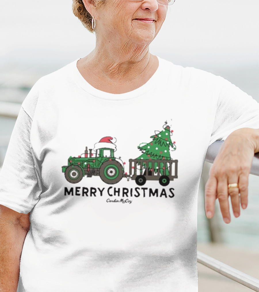 Merry Christmas Tractor Santa Tree Cardin McCoy T-Shirt