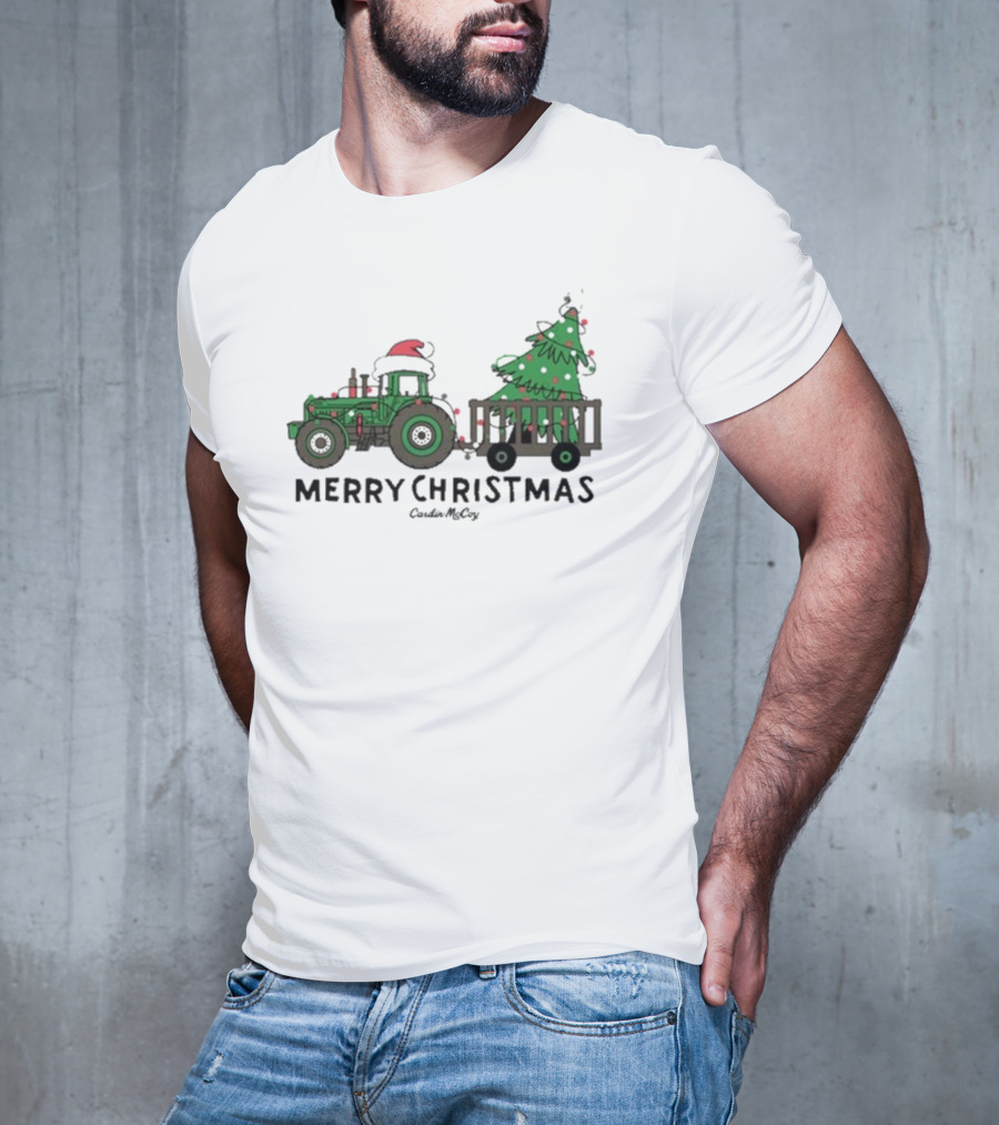 Merry Christmas Tractor Santa Tree Cardin McCoy T-Shirt