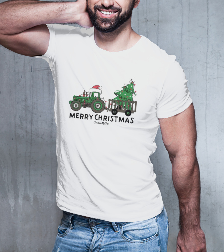 Merry Christmas Tractor Santa Tree Cardin McCoy T-Shirt