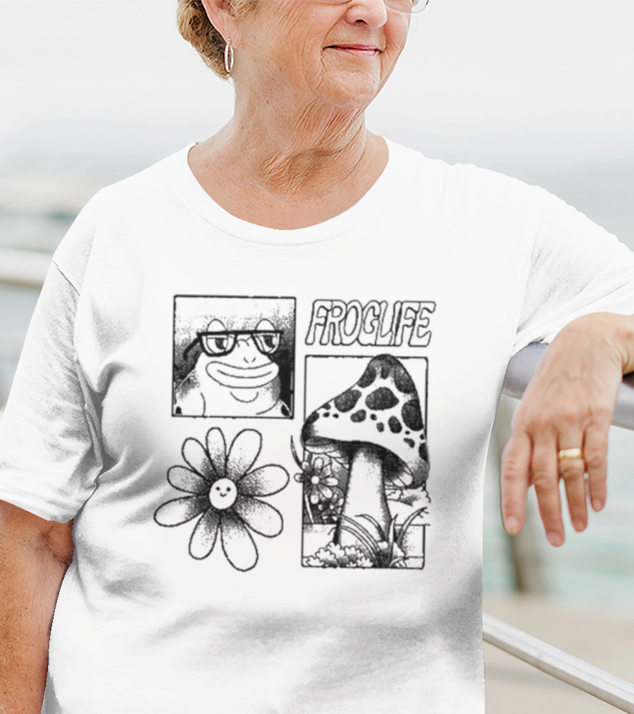 Paymoneywubby Froglife Mushroom Smiling Flower Frog Glasses Boxy T-Shirt