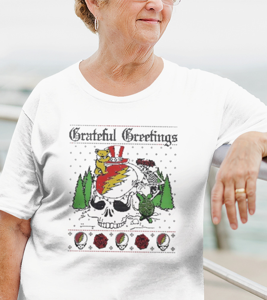 Grateful Dead Greetings Skelly Bear Turtle Snowman Christmas T-Shirt
