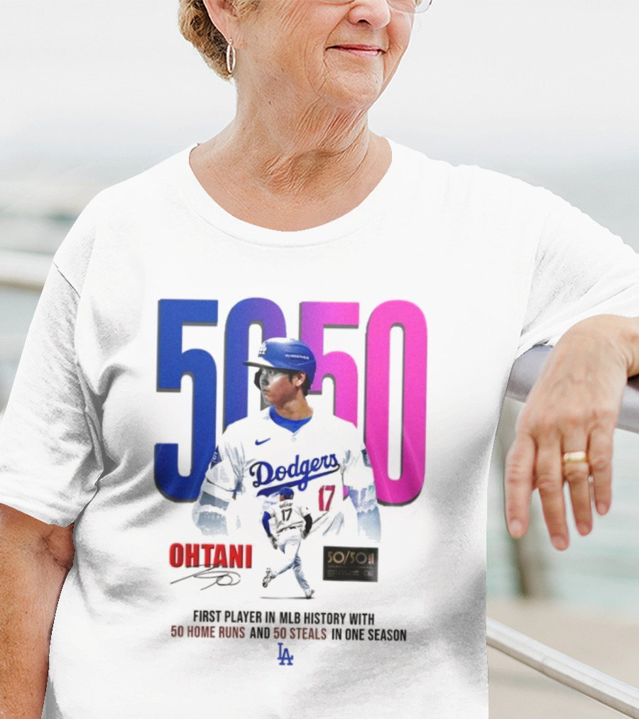 Los Angeles Dodgers Shohei Ohtani 50/50 First Player In MLB History With 50 Home Runs And 50 Steals In One Season T-Shirt