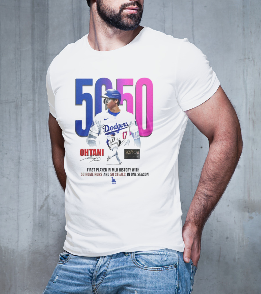 Los Angeles Dodgers Shohei Ohtani 50/50 First Player In MLB History With 50 Home Runs And 50 Steals In One Season T-Shirt