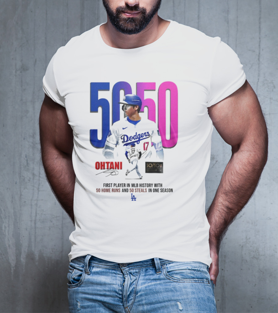 Los Angeles Dodgers Shohei Ohtani 50/50 First Player In MLB History With 50 Home Runs And 50 Steals In One Season T-Shirt