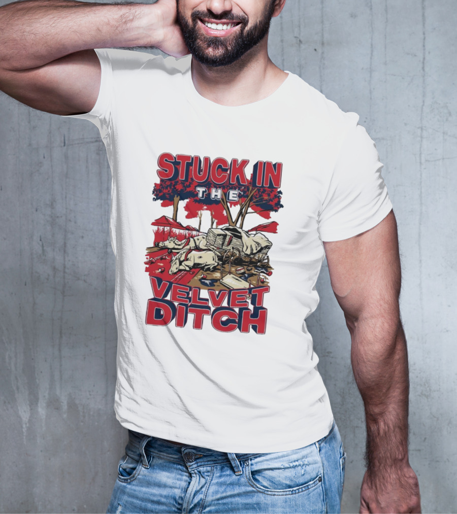 Stuck In The Velvet Ditch Ole Miss Rebels Wagon Red Blue Trees T-Shirt