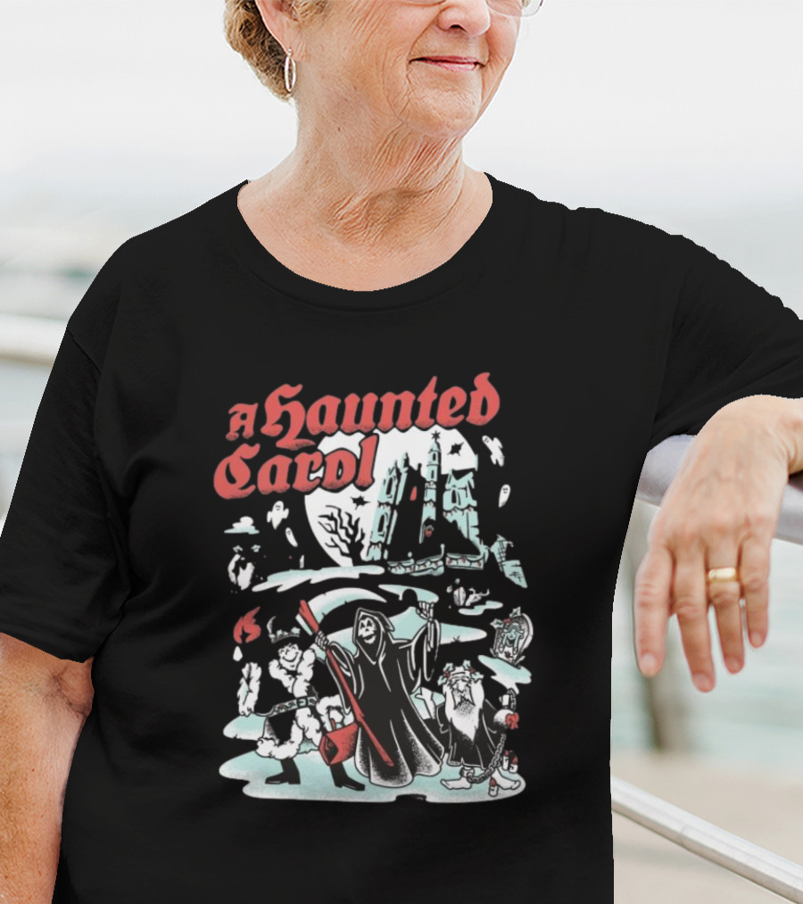 A Haunted Carol Ghostly Christmas Adventure With Skeletons And Snowy Graveyard T-Shirt