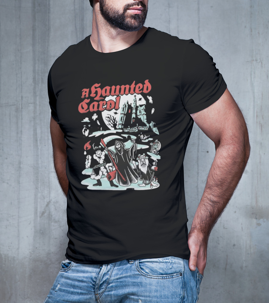 A Haunted Carol Ghostly Christmas Adventure With Skeletons And Snowy Graveyard T-Shirt