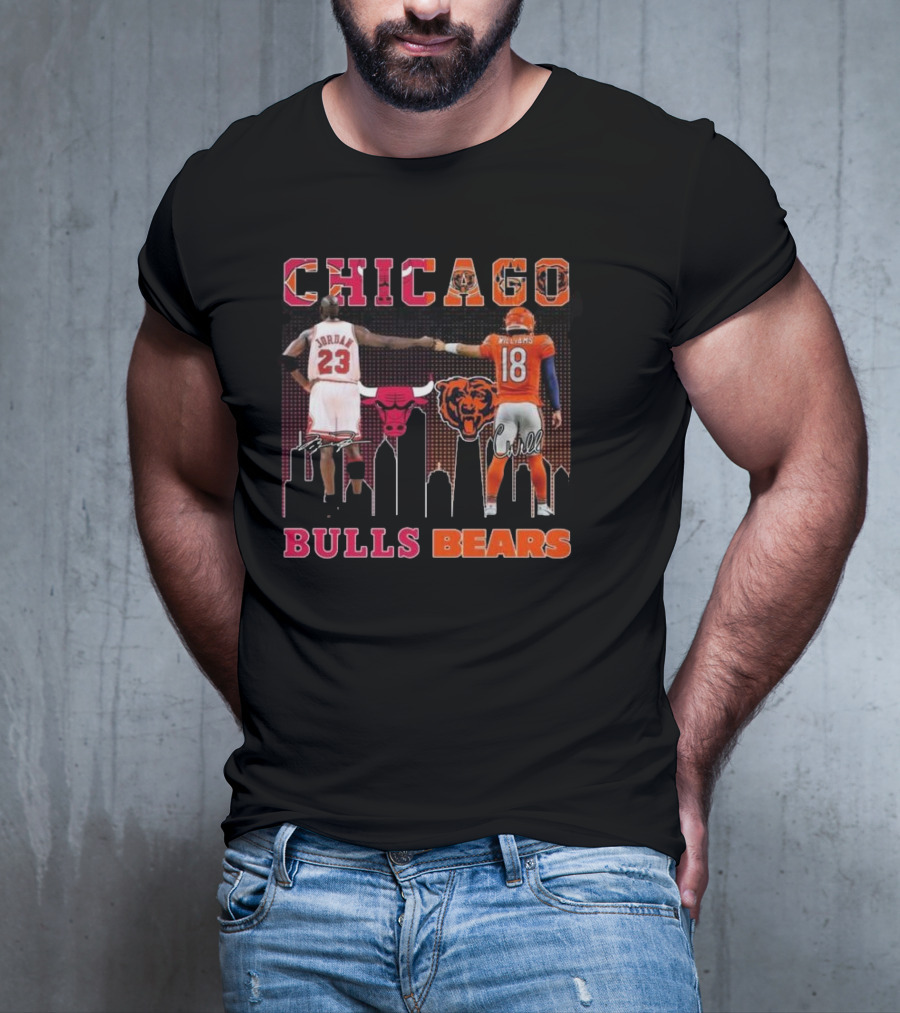 Chicago Bulls Michael Jordan Chicago Bears Caleb Williams City Signatures T-Shirt
