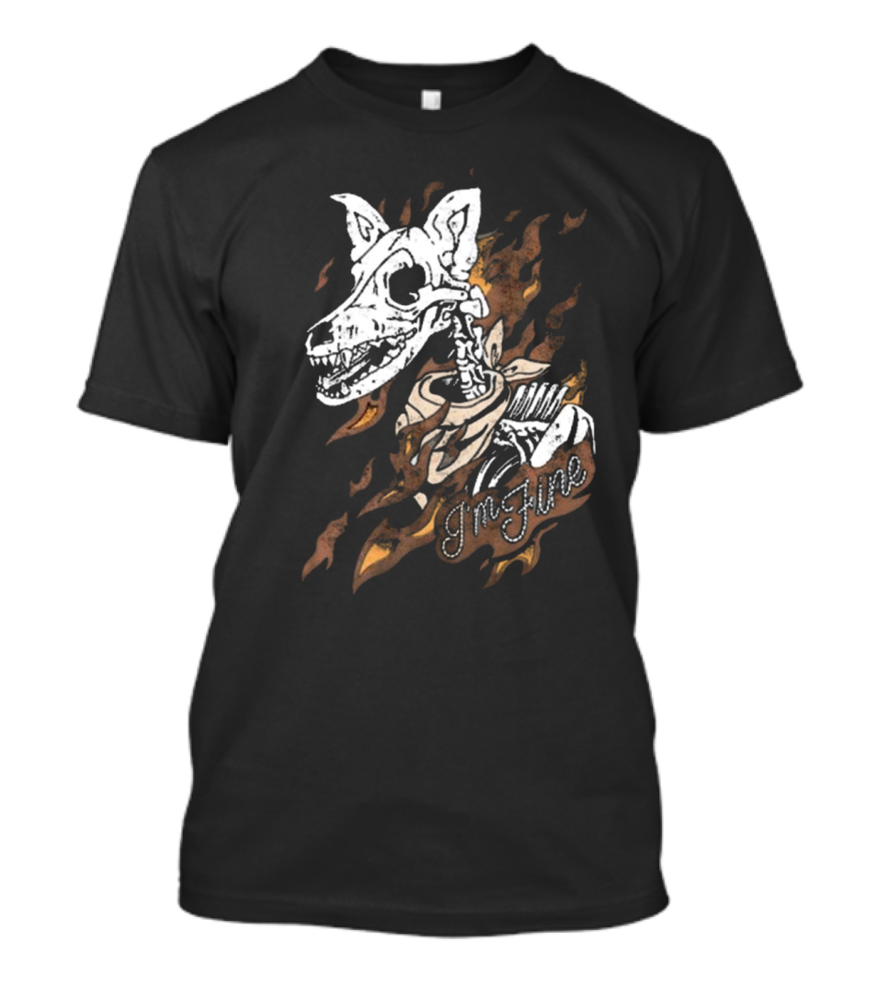Ew Otto By Kris I’m Fine Skeleton Dog With Flames Vintage T-Shirt