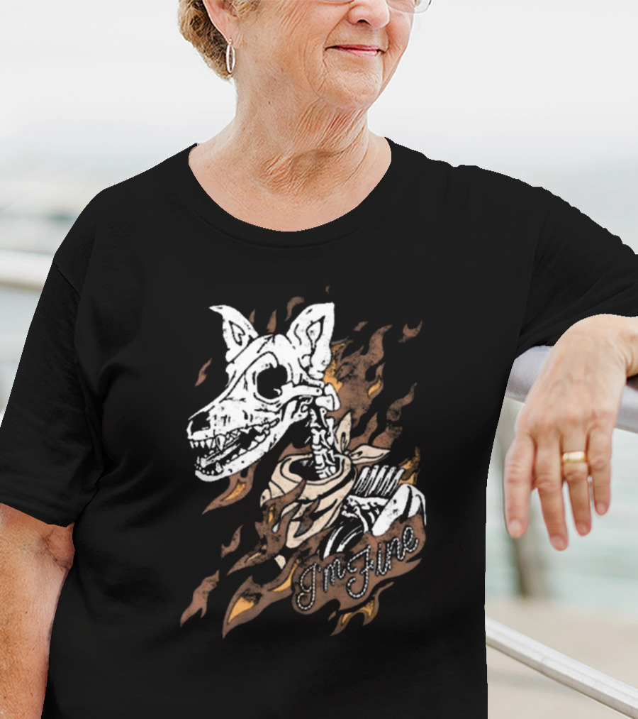 Ew Otto By Kris I’m Fine Skeleton Dog With Flames Vintage T-Shirt