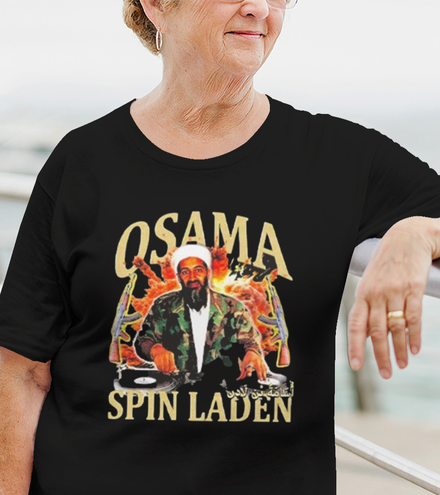 Osama Spin Laden DJ Guns Arabic Text T-Shirt