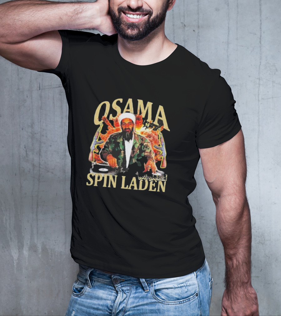 Osama Spin Laden DJ Guns Arabic Text T-Shirt