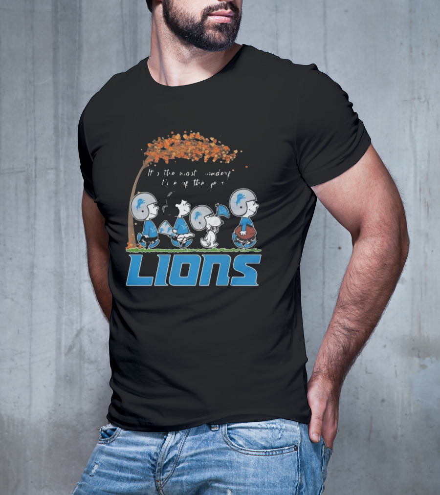 Peanuts Characters It's The Most Wonderful Time Of The Year Detroit Lions T-Shirt