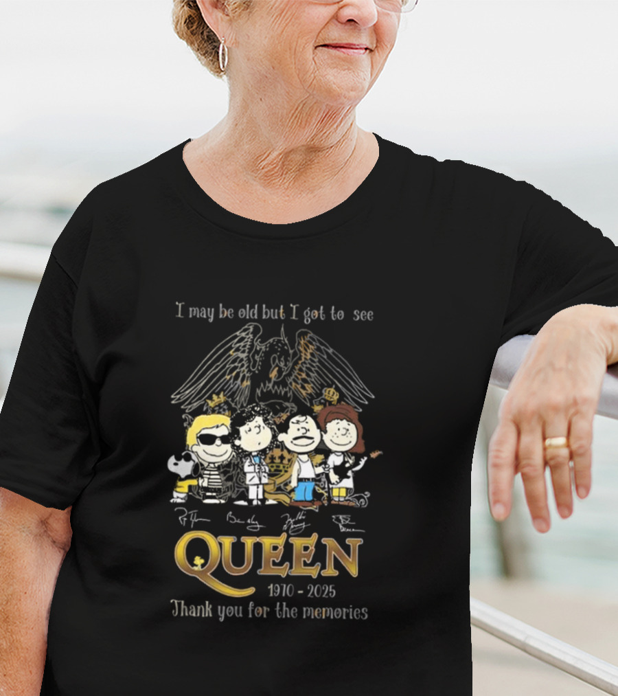 Peanuts Characters Queen 1970-2025 Thank You For The Memories Signatures T-Shirt