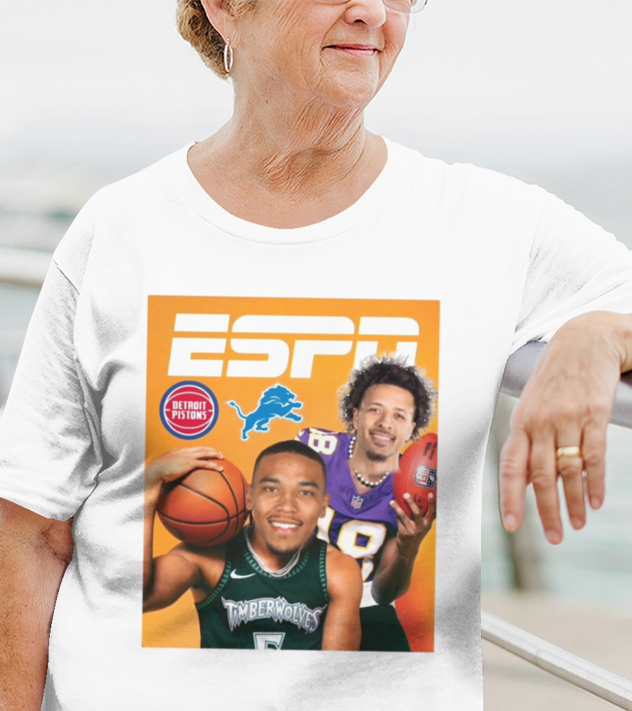 Cade Cunningham Amon Ra St. Brown ESPN Detroit Pistons Lions Timberwolves T-Shirt