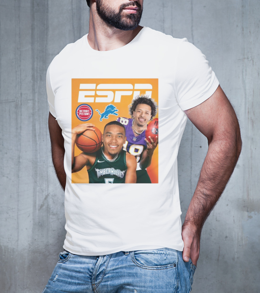 Cade Cunningham Amon Ra St. Brown ESPN Detroit Pistons Lions Timberwolves T-Shirt
