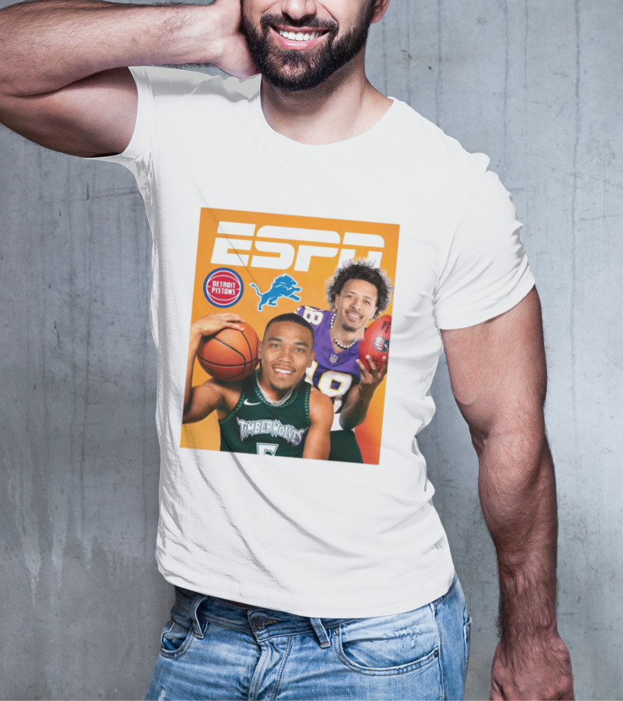 Cade Cunningham Amon Ra St. Brown ESPN Detroit Pistons Lions Timberwolves T-Shirt