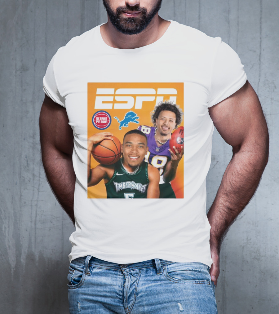 Cade Cunningham Amon Ra St. Brown ESPN Detroit Pistons Lions Timberwolves T-Shirt