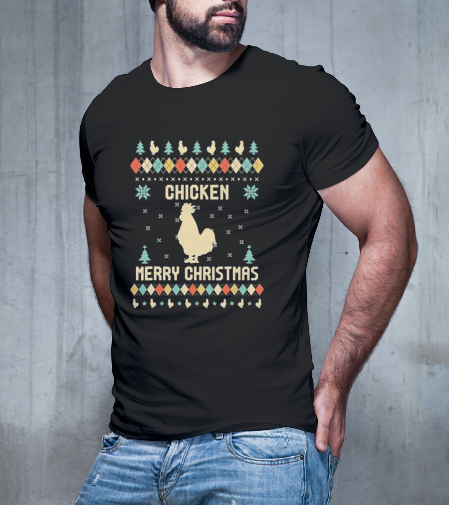 Chicken Merry Christmas Rooster Ugly Christmas Sweater Holiday Trees T-Shirt