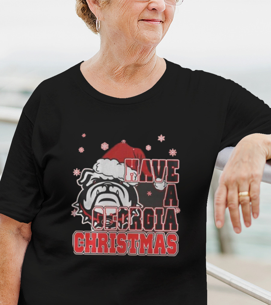 Have A Georgia Christmas Bulldogs Santa Hat Snowflakes T-Shirt