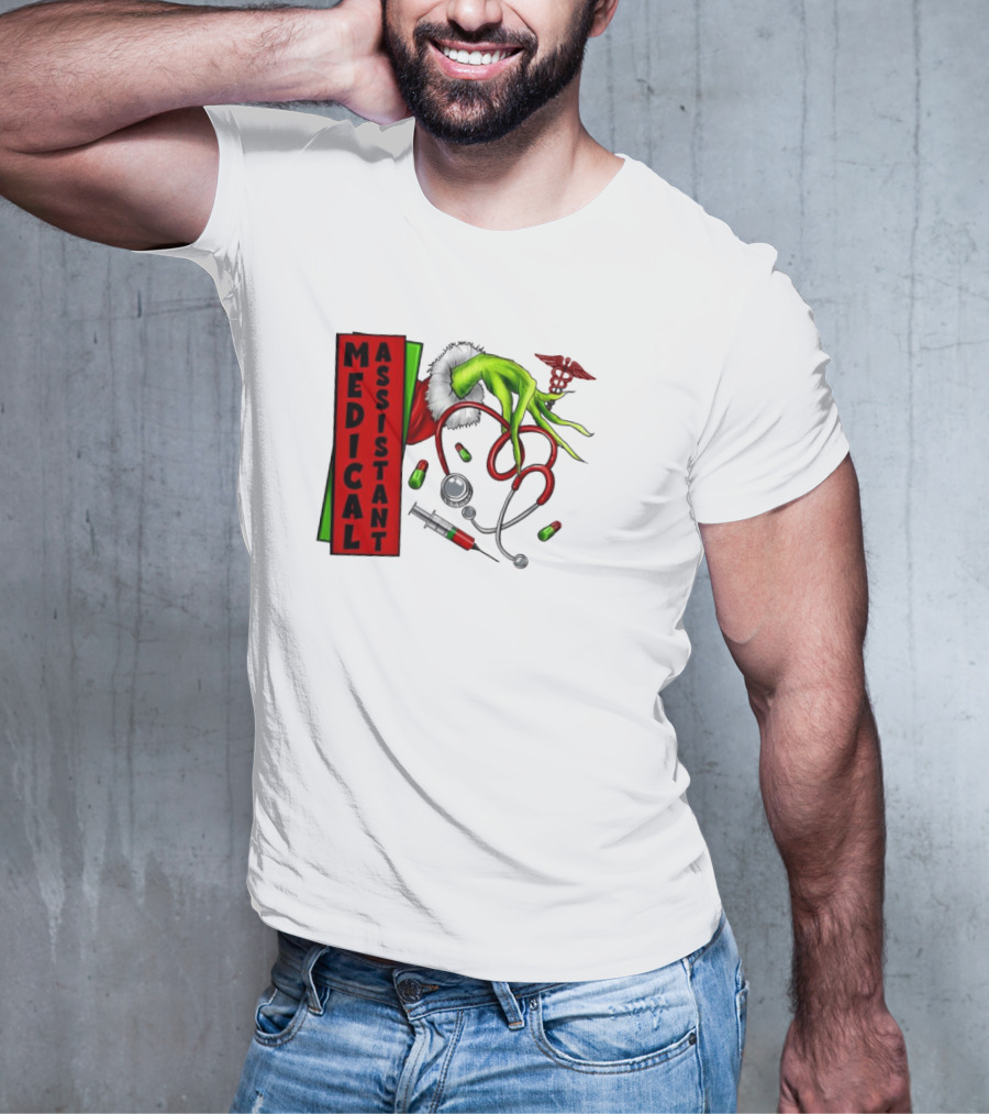 Medical Assistant Grinch Hand Stethoscope Christmas T-Shirt