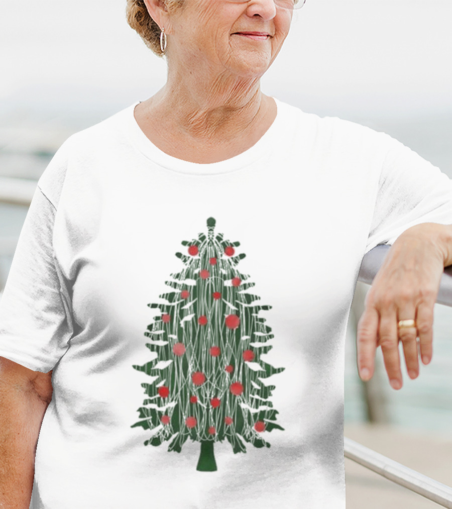 Tinsel Christmas Tree With Red Ornaments T-Shirt