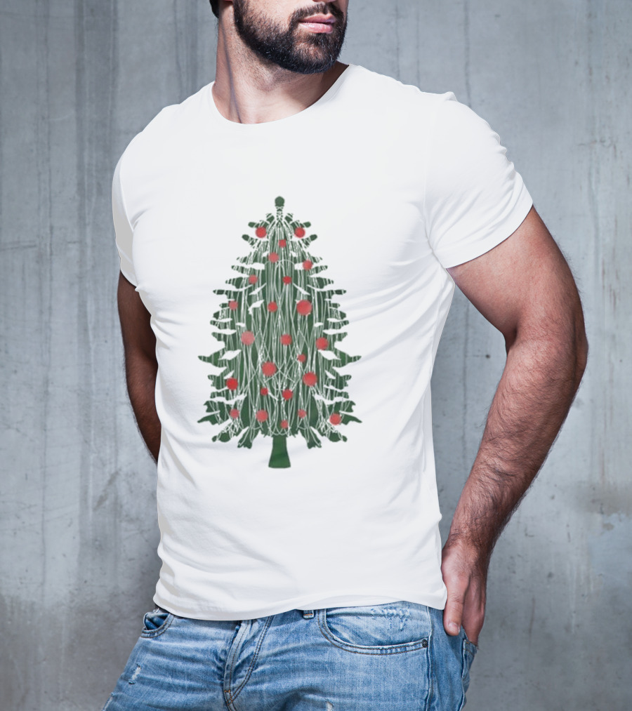 Tinsel Christmas Tree With Red Ornaments T-Shirt