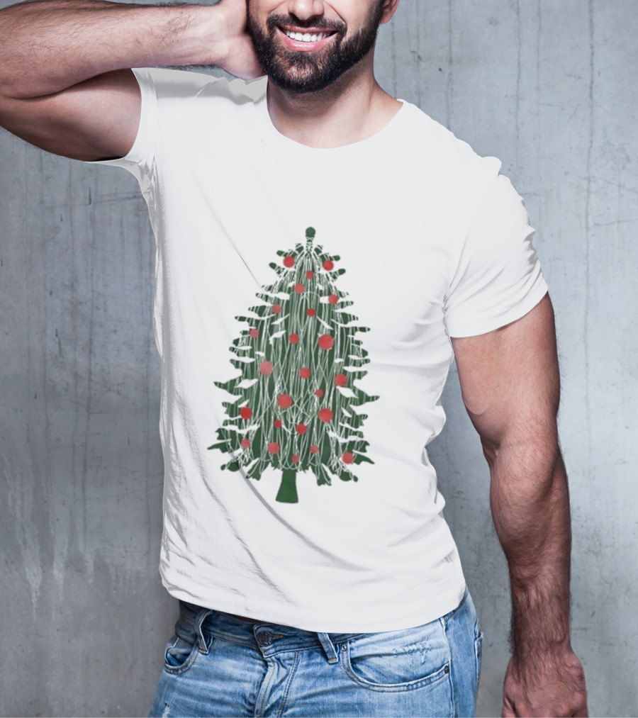 Tinsel Christmas Tree With Red Ornaments T-Shirt