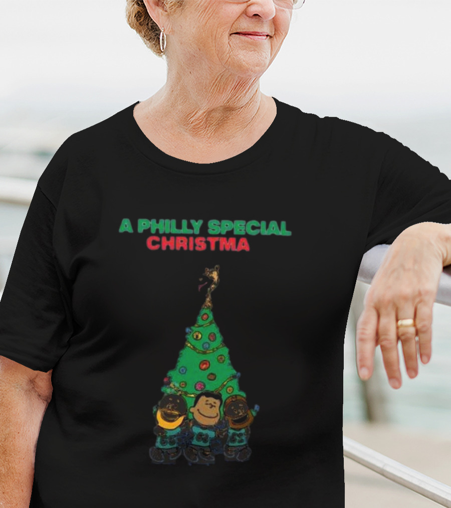 A Philly Special Christmas Tree With Characters And Santa Hat T-Shirt