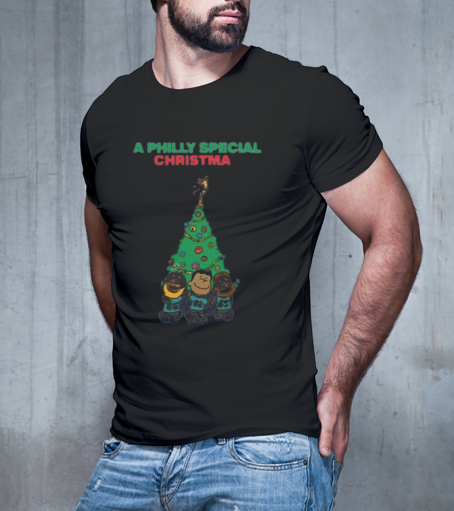 A Philly Special Christmas Tree With Characters And Santa Hat T-Shirt