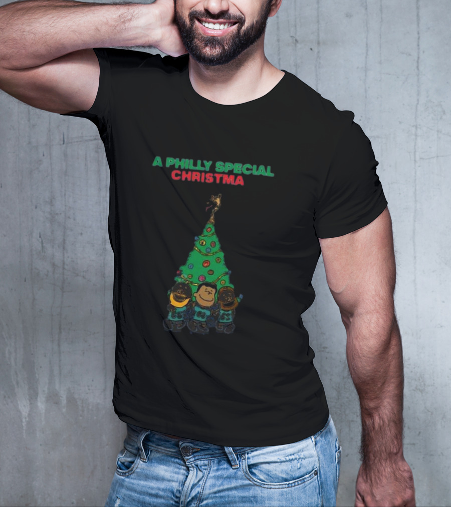 A Philly Special Christmas Tree With Characters And Santa Hat T-Shirt