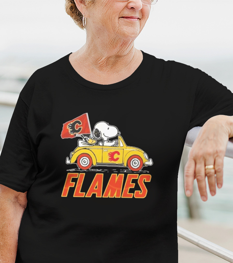 Snoopy Woodstock Driving Calgary Flames Car T-Shirt