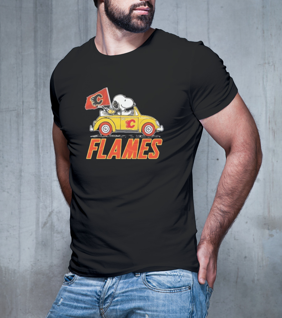 Snoopy Woodstock Driving Calgary Flames Car T-Shirt