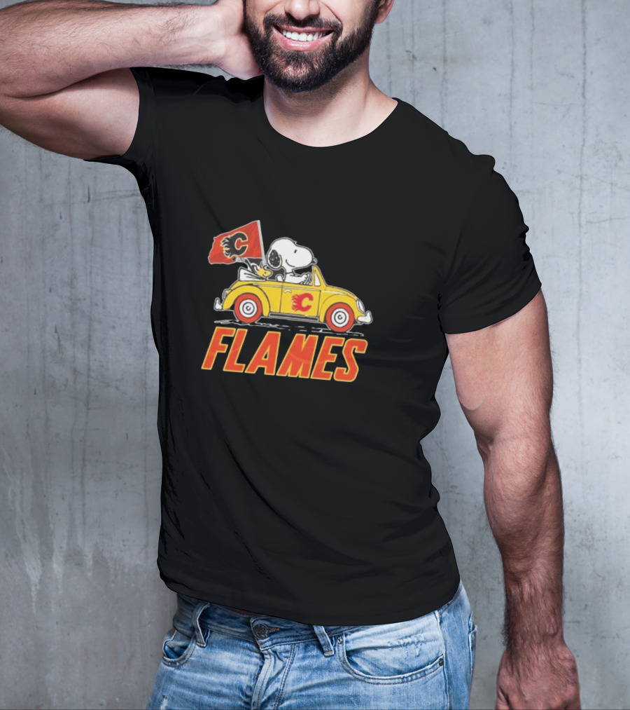 Snoopy Woodstock Driving Calgary Flames Car T-Shirt