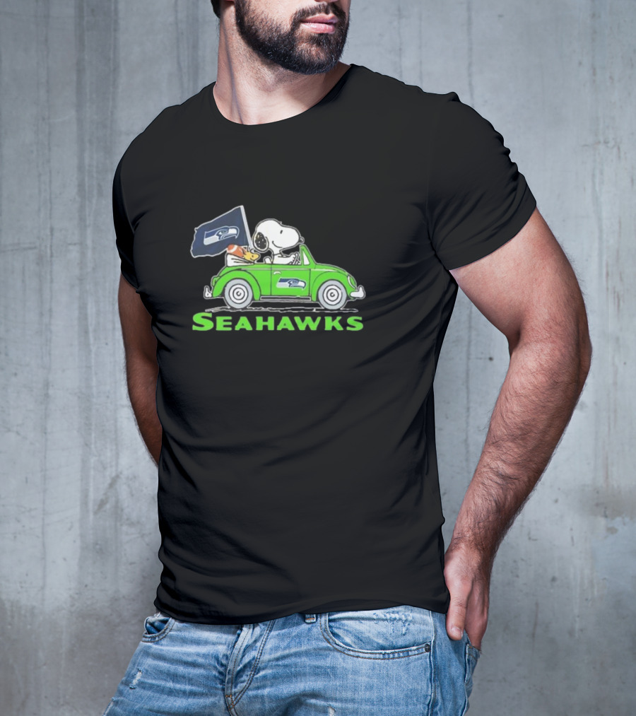 Snoopy And Woodstock Driving Seattle Seahawks Car T-Shirt
