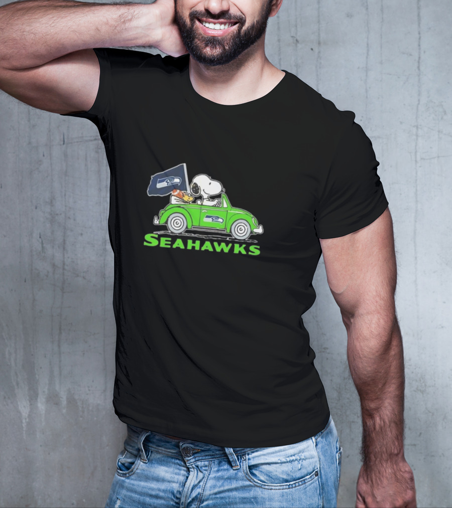 Snoopy And Woodstock Driving Seattle Seahawks Car T-Shirt