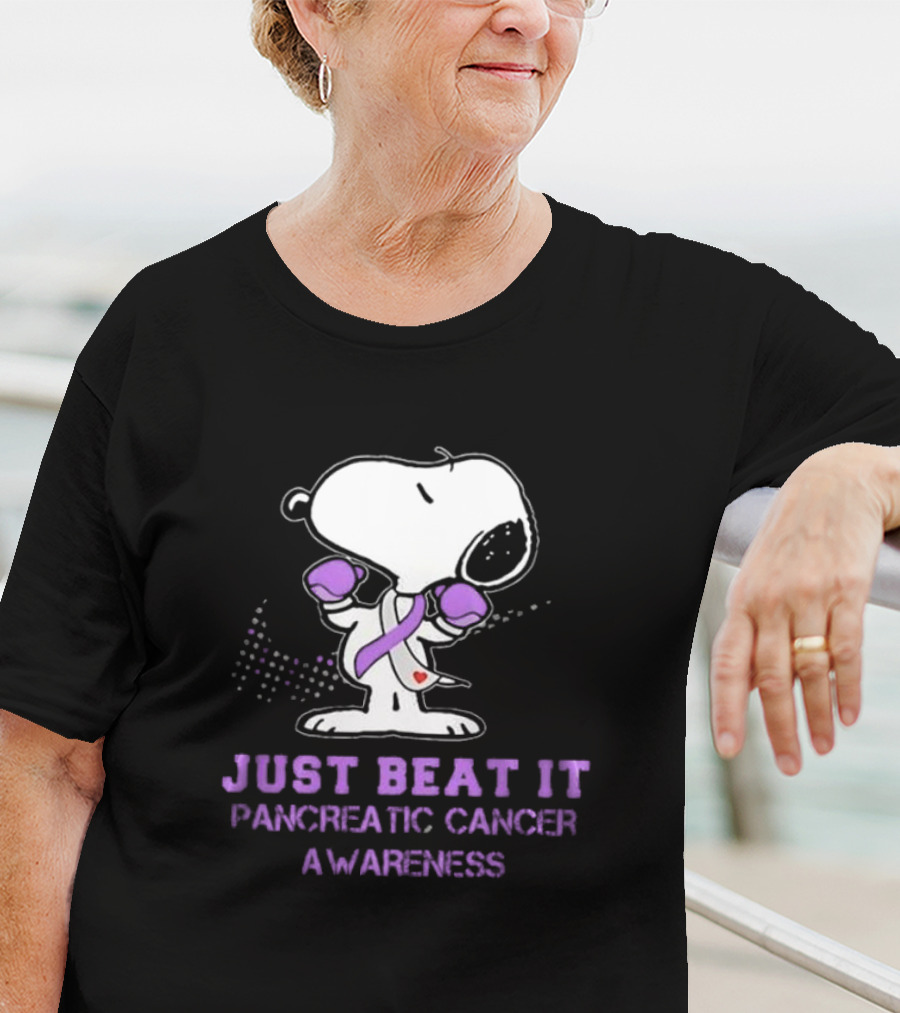 Snoopy Just Beat It Pancreatic Cancer Awareness T-Shirt