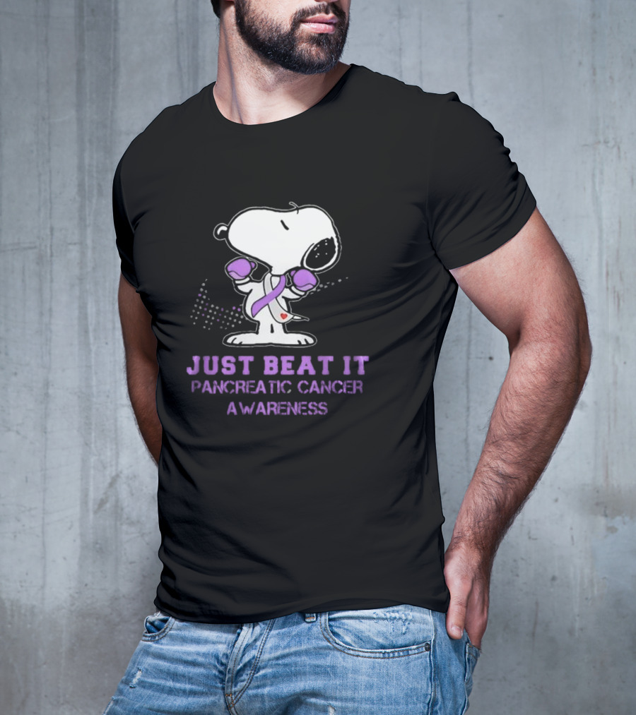 Snoopy Just Beat It Pancreatic Cancer Awareness T-Shirt