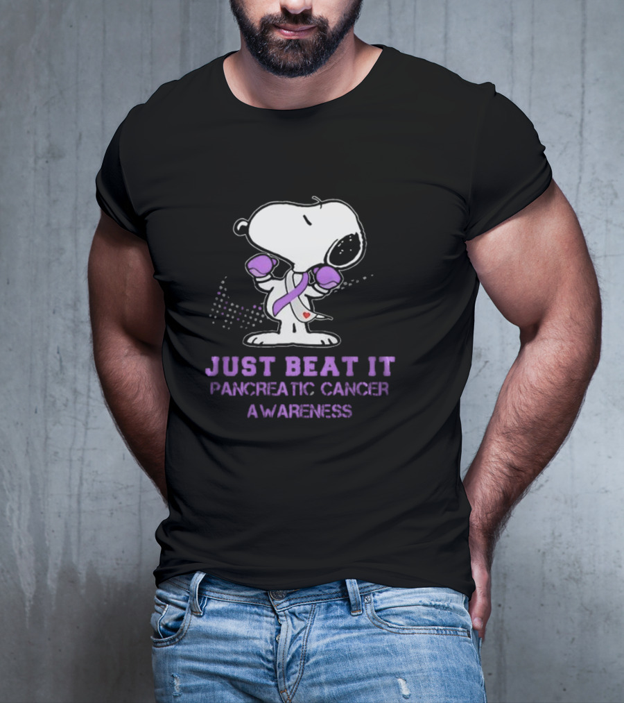Snoopy Just Beat It Pancreatic Cancer Awareness T-Shirt